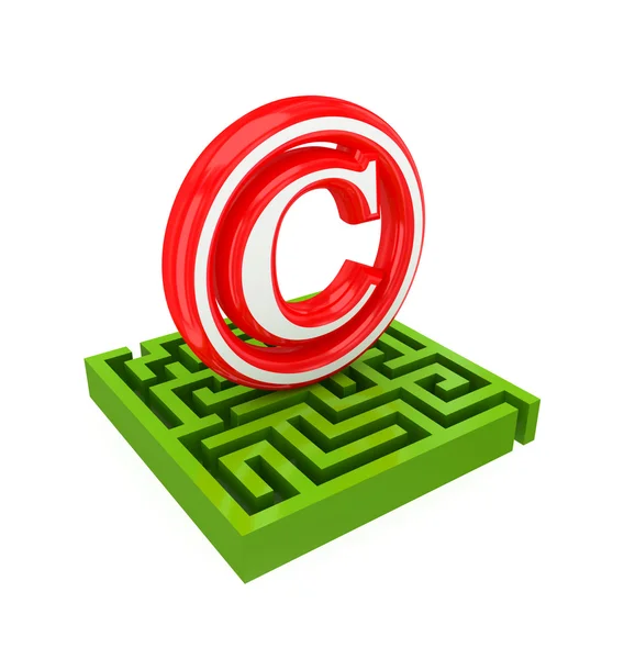 Grünes Labyrinth und rotes Markenzeichen. — Stockfoto