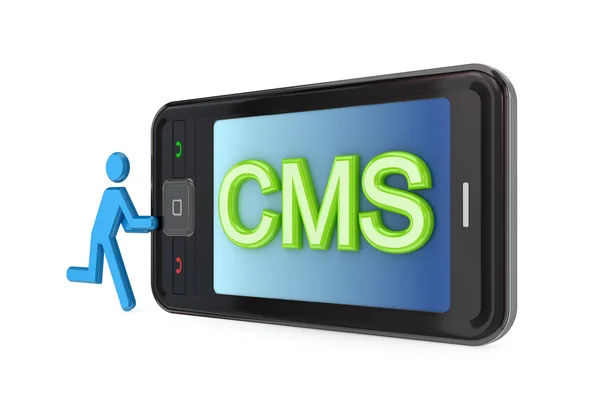 Modern mobile phone with big word CMS. — Stock Photo, Image