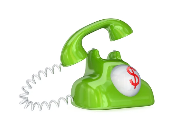 Green vintage telephone with red dollar sign. — Stock Photo, Image
