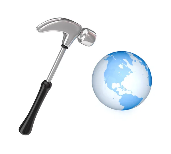 Aarde en grote verchroomde hammer. — Stockfoto