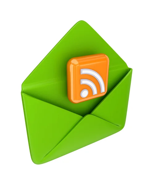 Envelope verde e símbolo RSS . — Fotografia de Stock