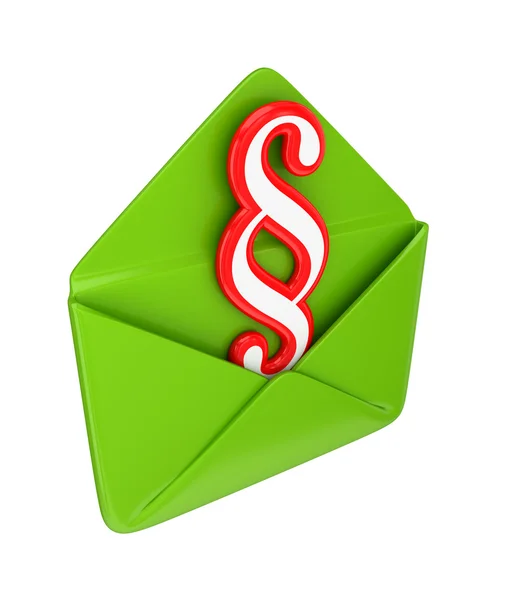 Rotes Absatzzeichen und grüner Umschlag. — Stockfoto
