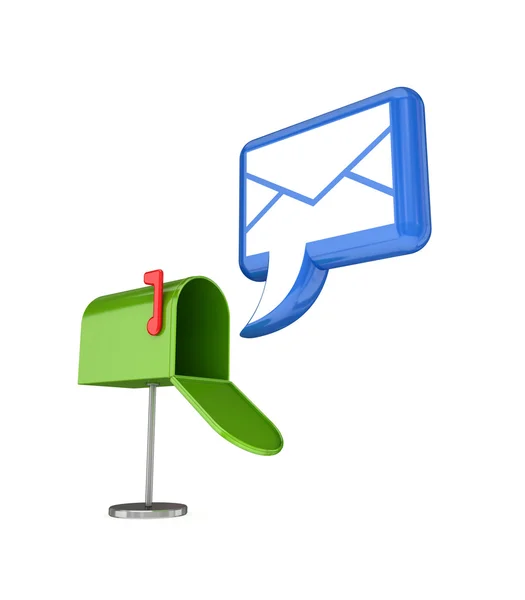 Envelope azul estilizado e caixa postal verde . — Fotografia de Stock