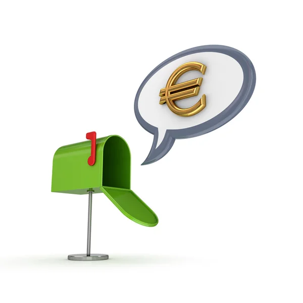Caixa de correio verde e sinal de euro . — Fotografia de Stock