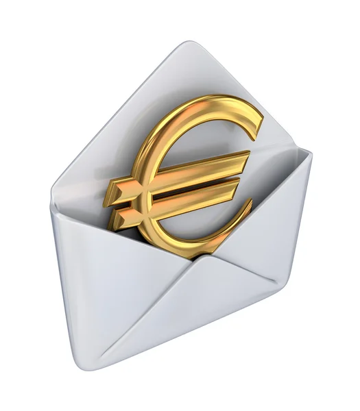 Altın euro simgesi beyaz bir zarf içinde. — Stok fotoğraf