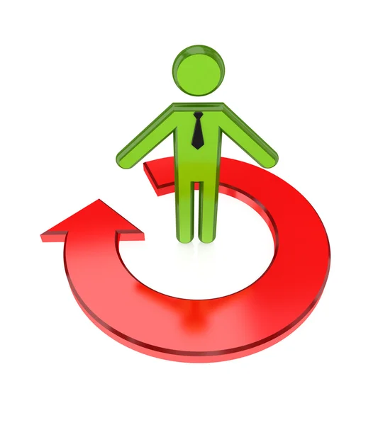 3d small person and red round arrow. — Stock Photo, Image