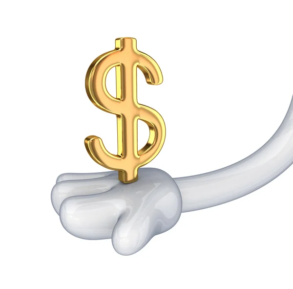 Golden dollar sign in a cartoon hand. — Stock Photo, Image