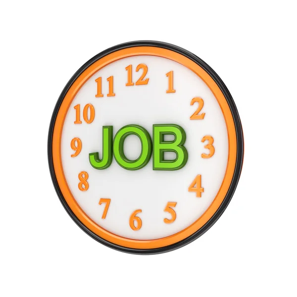 Orangefarbene Uhr und Job mit grünem Wort. — Stockfoto