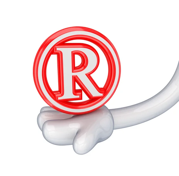 Rode copyright-symbool in een cartoon hand. — Stockfoto