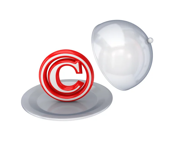 Símbolo de direitos autorais vermelho em um prato . — Fotografia de Stock
