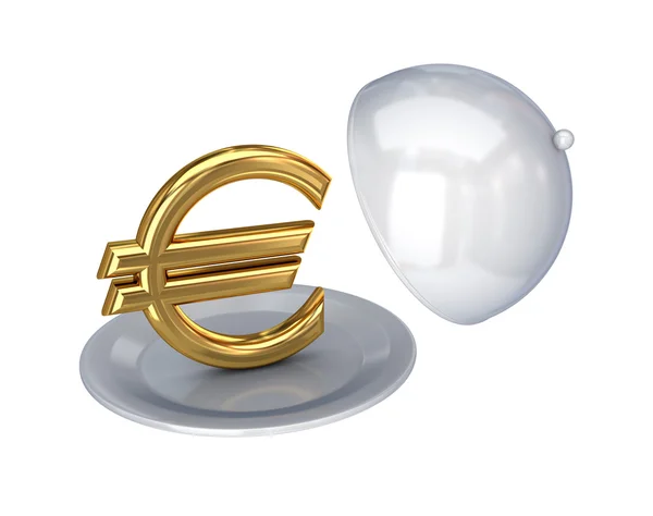 Signo dorado del euro en un plato . —  Fotos de Stock