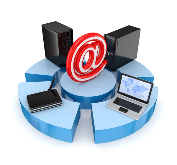 Computer devices around email sign. — Stock Photo, Image