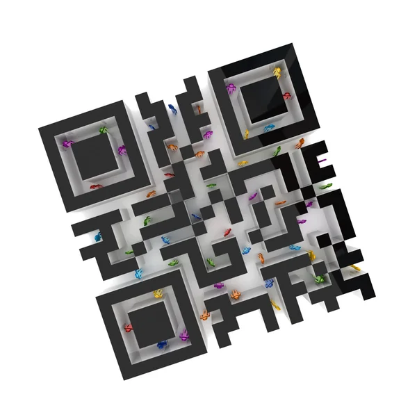 Qr 码与多彩 3d 小里面的迷宫形状. — 图库照片