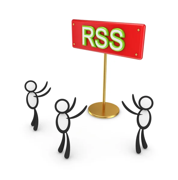 3d pequeño alrededor de conejito rojo con una palabra RSS —  Fotos de Stock