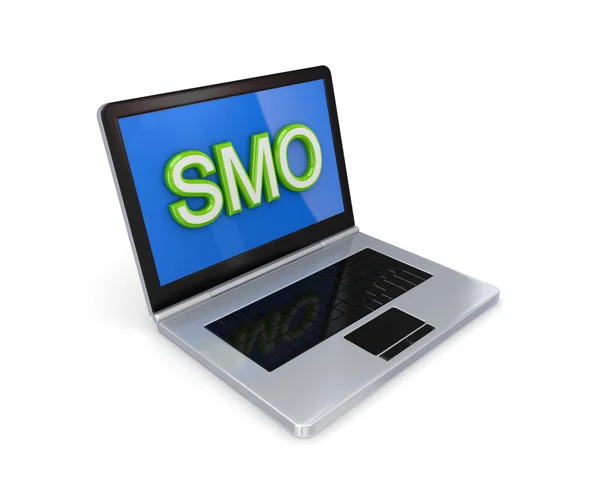 Сучасний ноутбук з великим словом SMO на екрані . — стокове фото