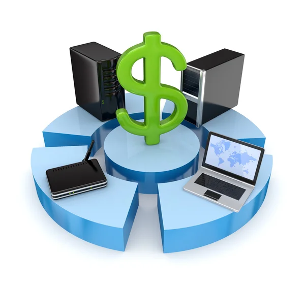 Computer devices around dollar sign. — Stock Photo, Image