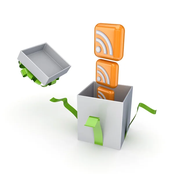 RSS symbols in a gift box. — Stock Photo, Image