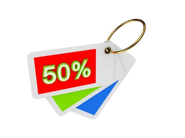 Kleurrijke tags en woord 50 procents — Stockfoto