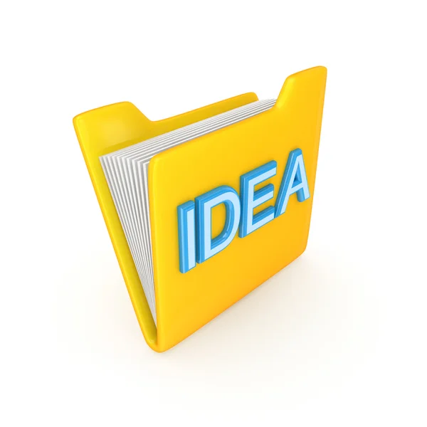 Yellow PC folder with a blue inscription IDEA. — Stock Photo, Image