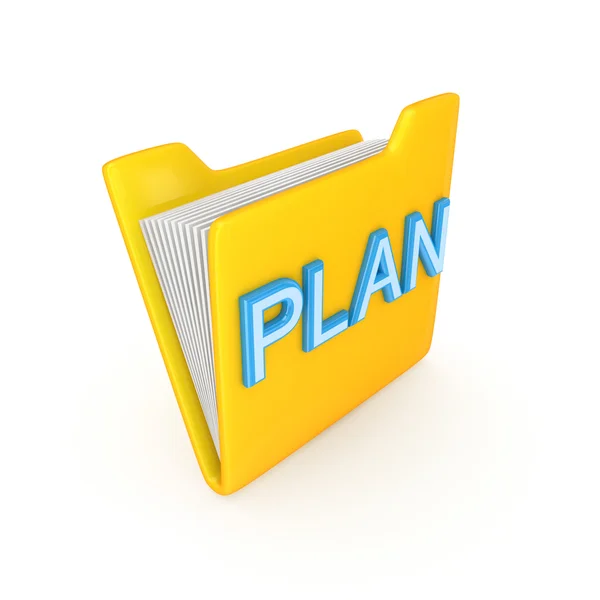 Yellow PC folder with a blue inscription PLAN. — Stock Photo, Image