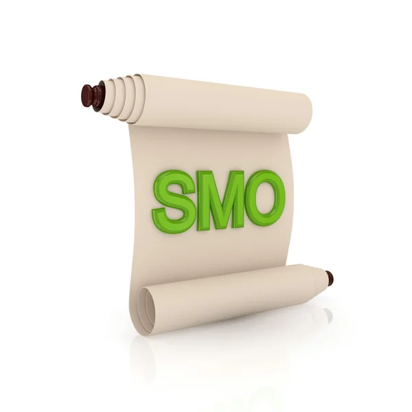 Ancient scroll with a green word SMO. — Stock Photo, Image