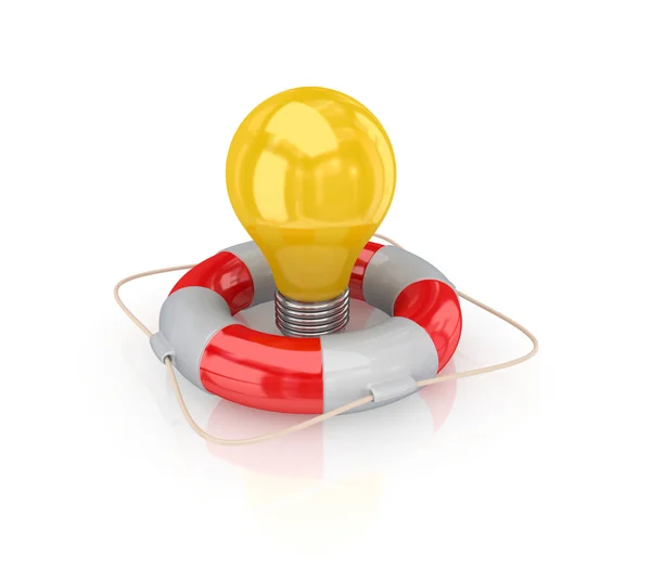 Yellow bulb in a lifebuoy. — Stock Photo, Image