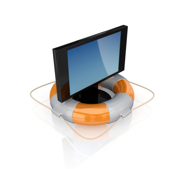 Modern monitor in a lifebuoy. — Stock Photo, Image