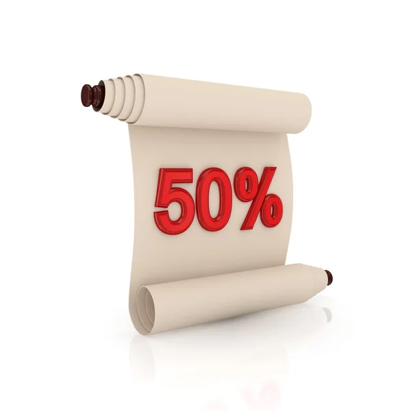 Oude scroll met een rode handtekening 50 procents — Stockfoto