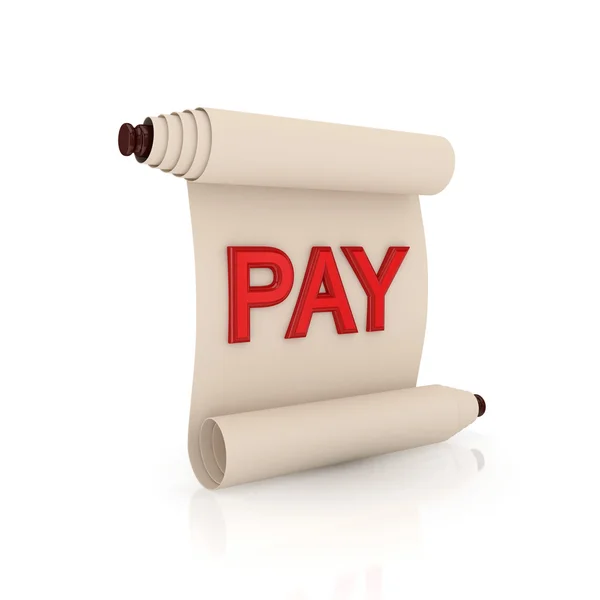 Ancient scroll with a red word PAY. — Stock Photo, Image