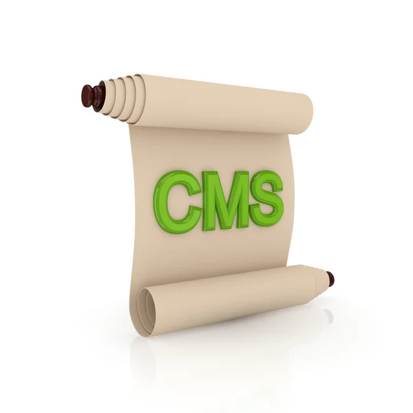 Ancient scroll with a green word CMS. — Stock Photo, Image