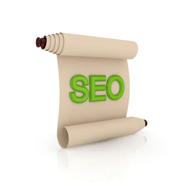 Ancient scroll with a green word SEO. — Stock Photo, Image