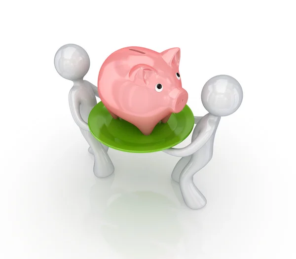 Pink piggy bank on a dish. — Stock Photo, Image