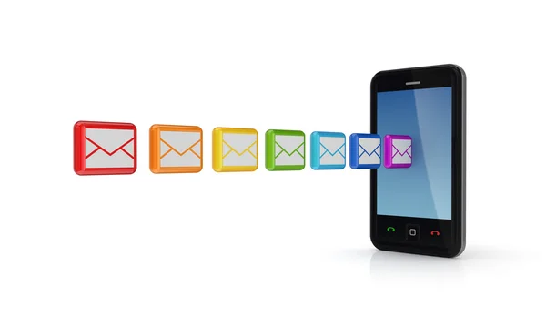 Telefone celular moderno e envelopes coloridos . — Fotografia de Stock