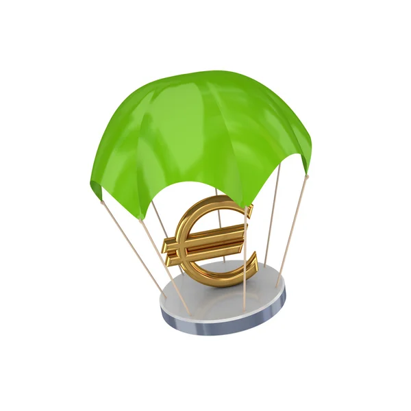 Arany eurójel a zöld ejtőernyős. — Stock Fotó