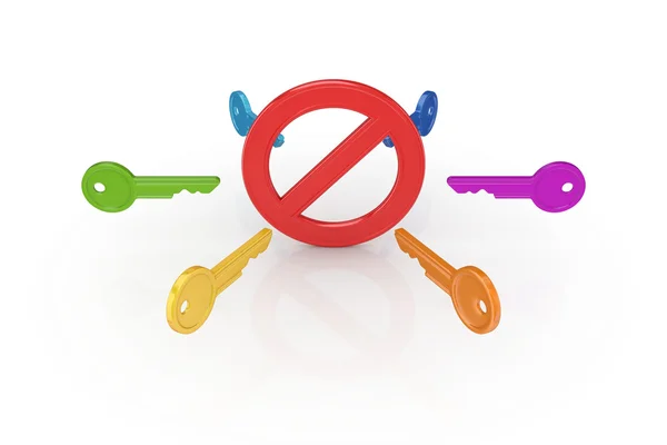 Kleurrijke sleutels rond stop symbool. — Stockfoto