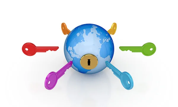Bunte Schlüssel rund um den Globus. — Stockfoto