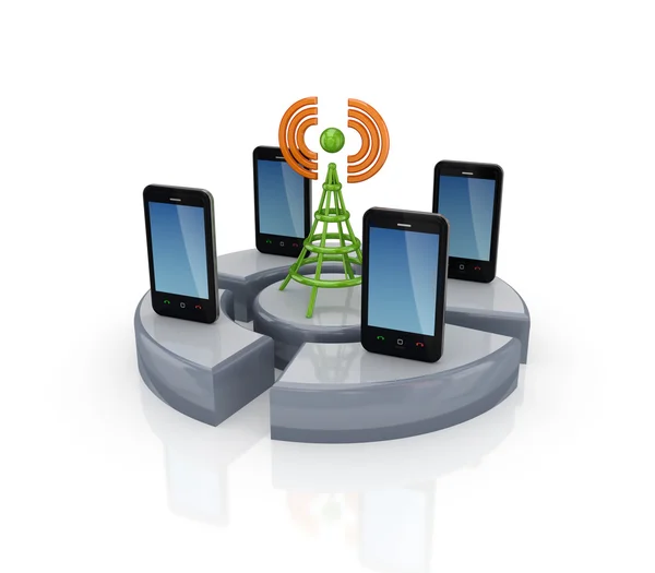 stock image Modern mobile phones around cell tower.
