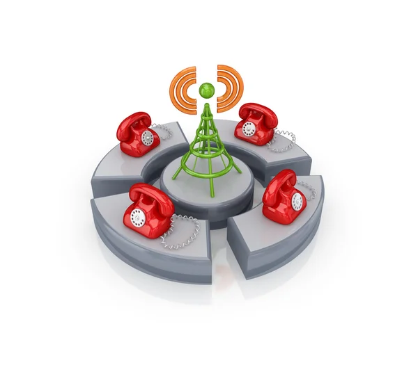 Červené telefony Mobilní tower a okolí. — Stock fotografie