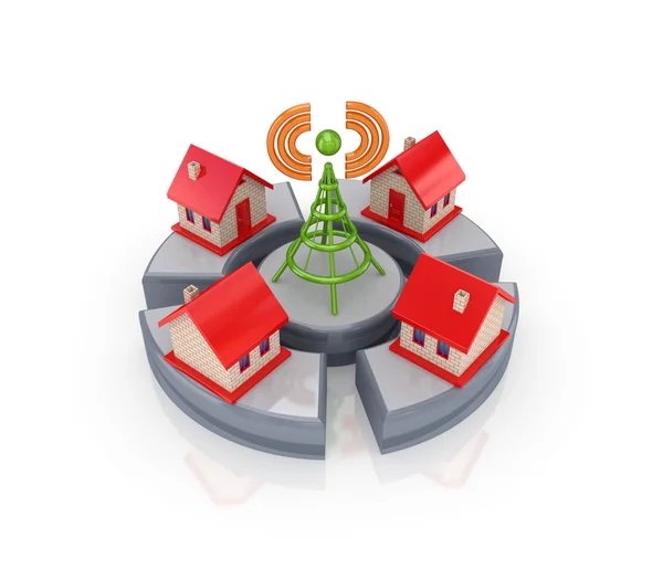 Small houses around cell tower. — Stock Photo, Image