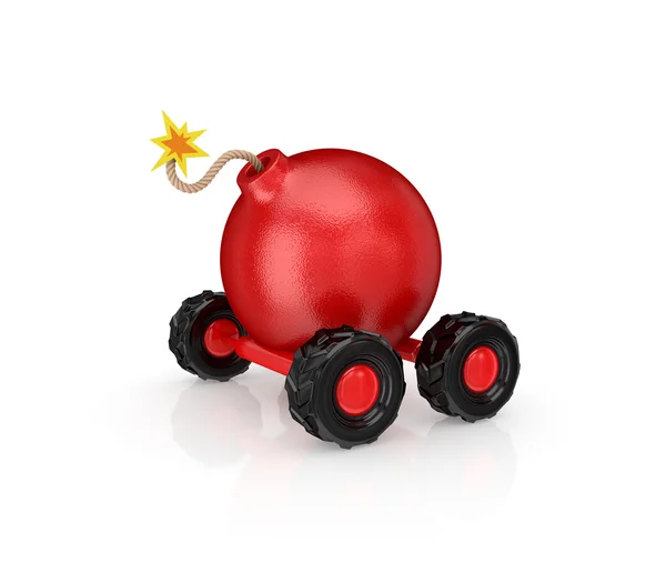 Cartoon bomb on wheels. — Stock Photo, Image