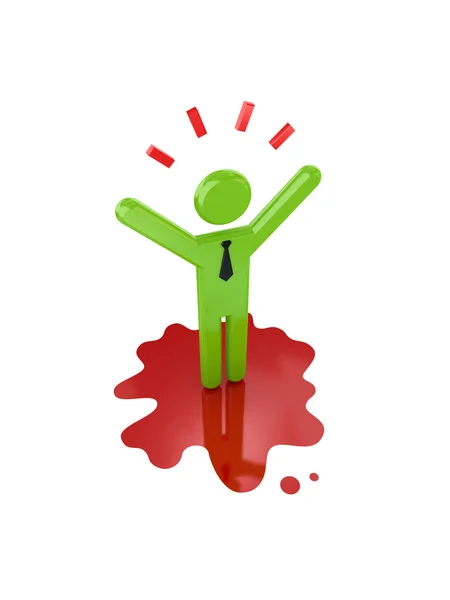 3d small person standing on a bloody stain. — Stock Photo, Image