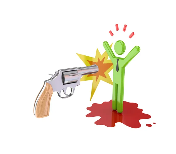 Verchromter Revolver schießt auf kleine Person. — Stockfoto