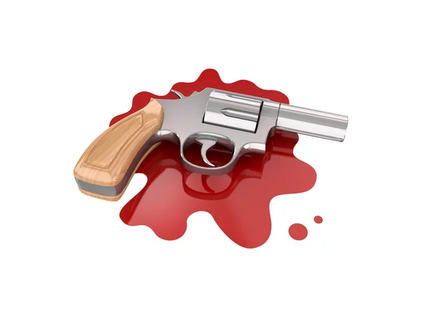 Chromed revolver on a bloody stain. — Stock Photo, Image