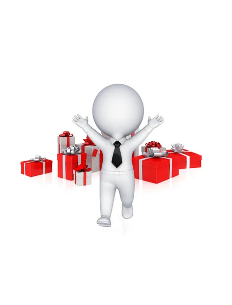 3d small person with a gift box in a hands. — Stock Photo, Image