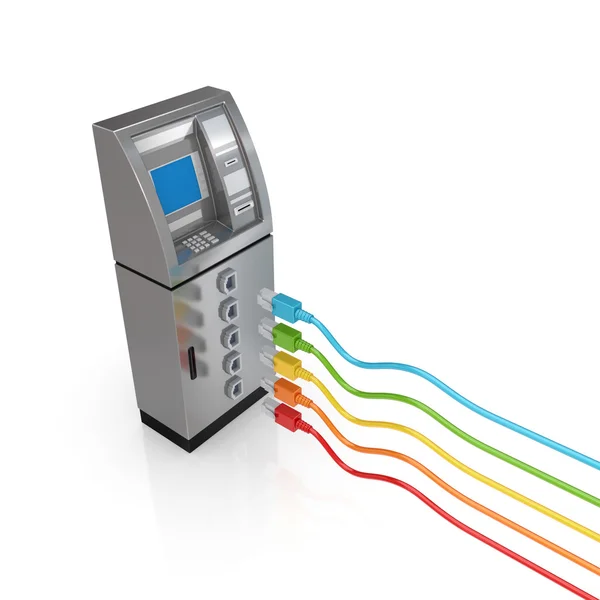 ATM i kolorowe kable krosowe. — Zdjęcie stockowe