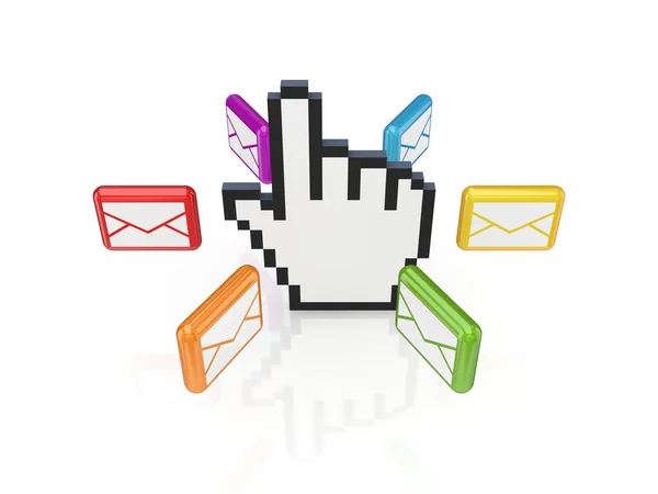 Colorful envelopes around large cursor. — Stock Photo, Image