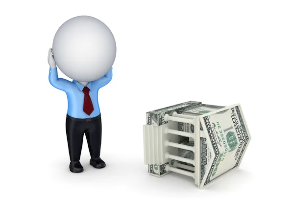 Stressed 3d small person and court made of money. — Stock Photo, Image