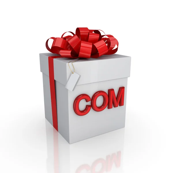 Gift box with a signature COM. — Stock Photo, Image