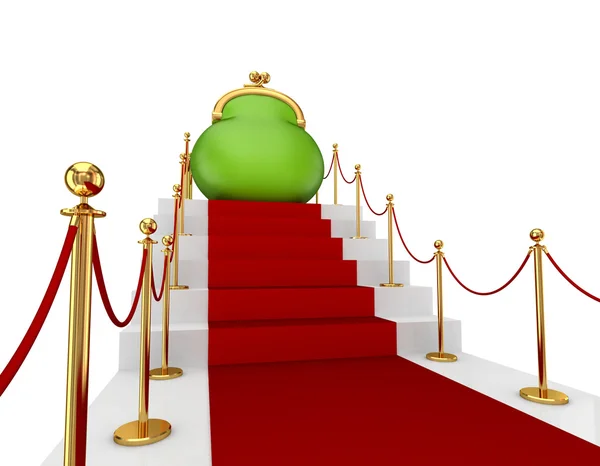 stock image Green purse on a red staircase.