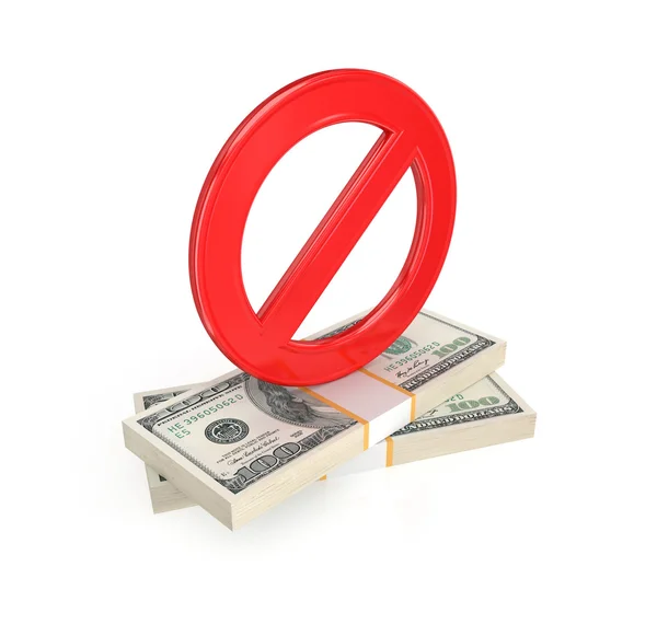 Red stop symbol and dollar packs. — Stock Photo, Image
